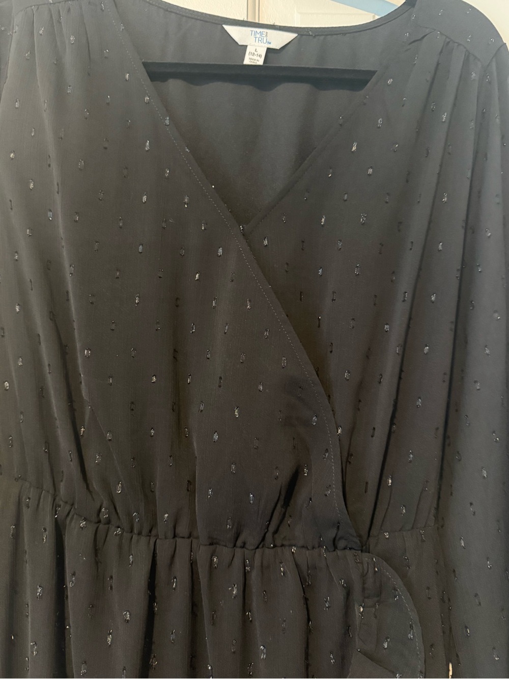 Black Swiss Dot Wrap Midi Dress Women’s Size L 12/14 - Picture 2 of 8